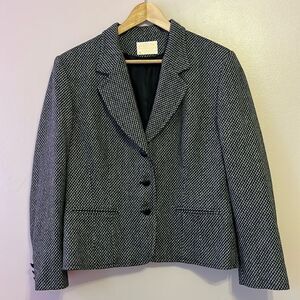Pendleton Vintage Wool Tweed Jacket Black White Pattern Blazer Women 14 Preppy